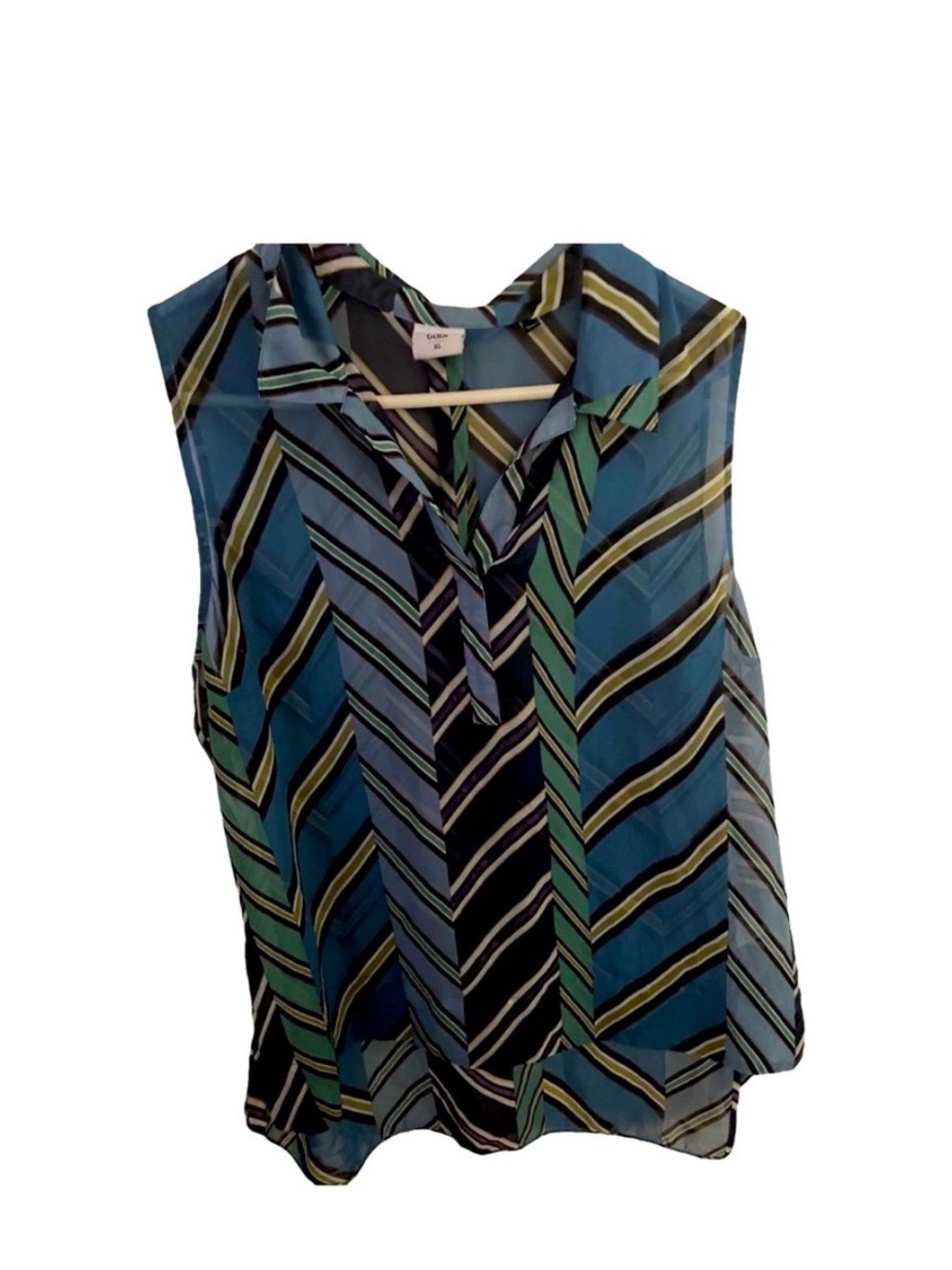 CAbi Sleeveless Chevron V-Neck Tank - Blue/Green/Black